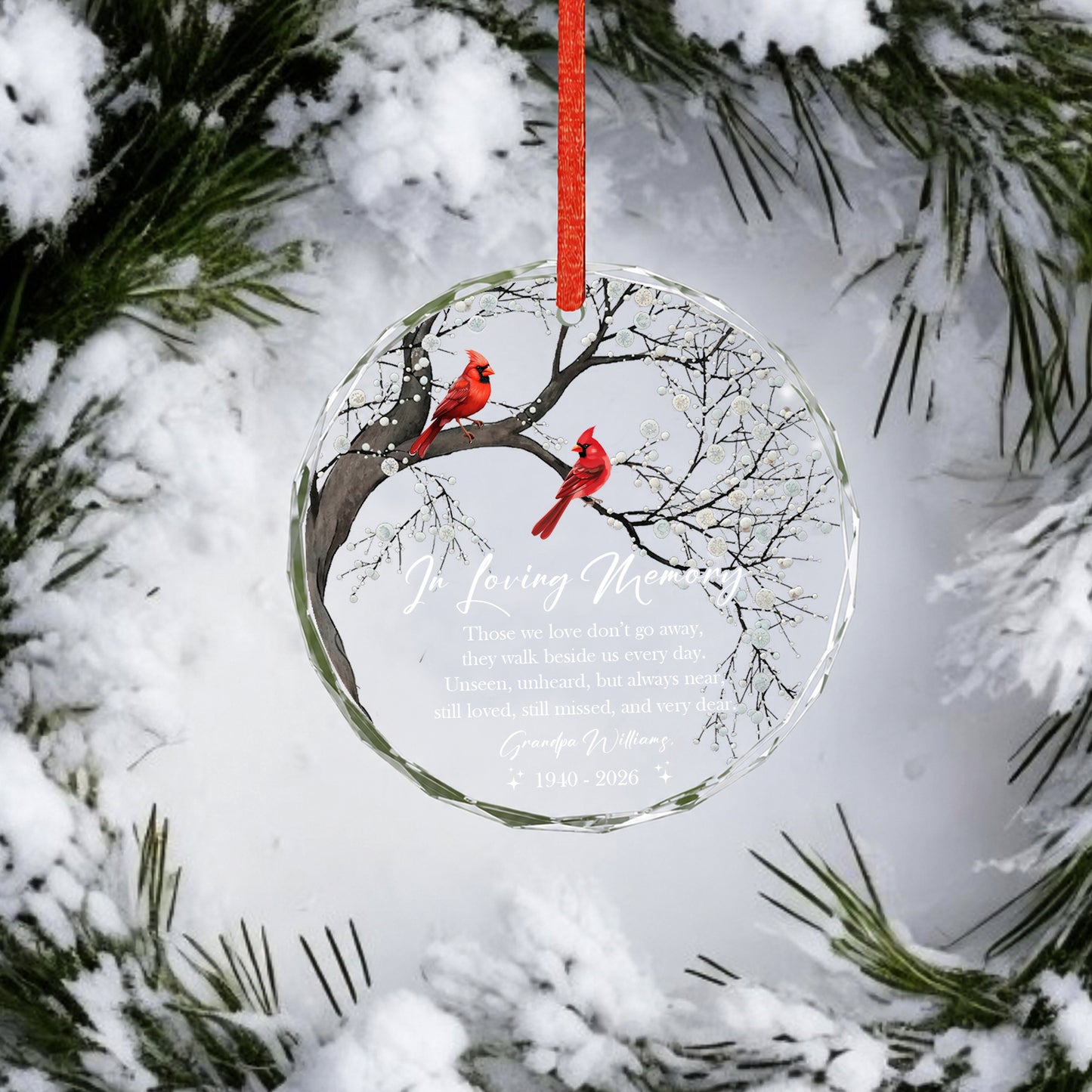 In Loving Memory Cardinal Bird - Image Memorial Christmas Glass Ornament Xmas 2026