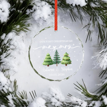 Our First Christmas As Mr & Mrs Pine Tree Glass Xmas Ornament 2026