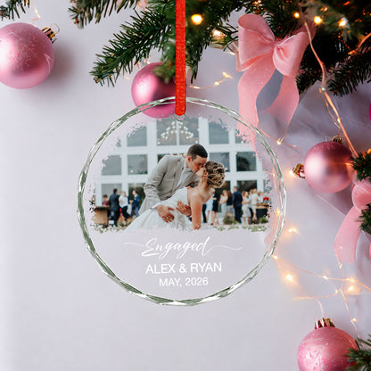 Engaged Custom Name Date  Image Glass Ornament 2026 Xmas