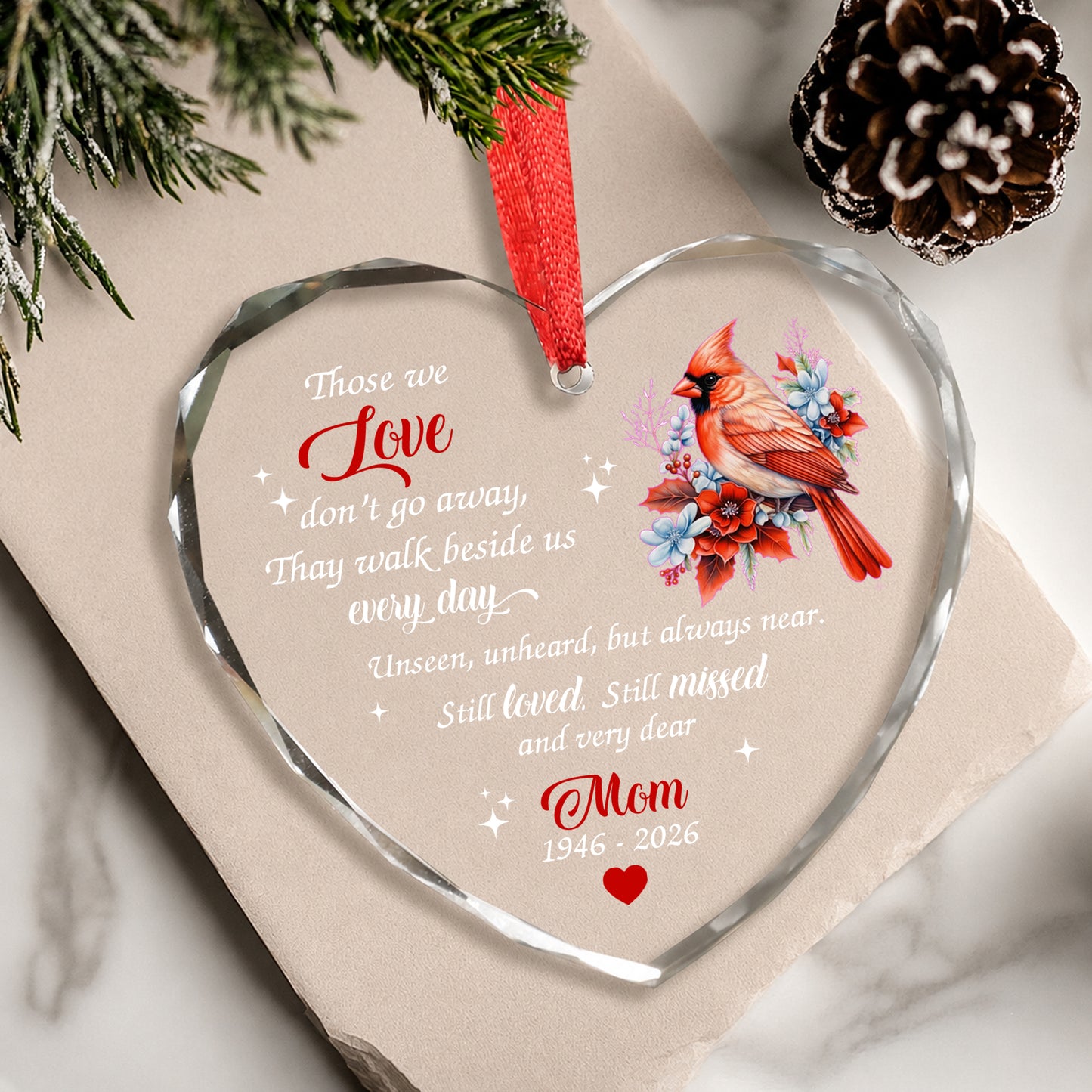 Mom Cardinal Bird - Image Memorial Christmas Glass Ornament Xmas 2026