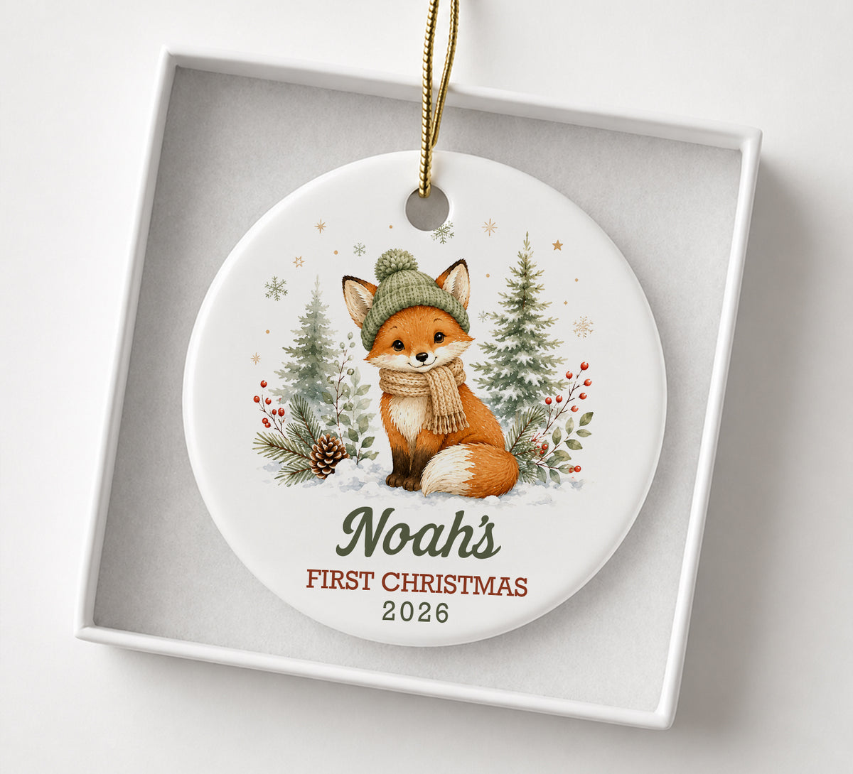 Baby's First Christmas Ornament Personalized, Custom Name Ornament, Deer Bear Fox Bunny Ceramic Christmas Keepsake Gift 2026
