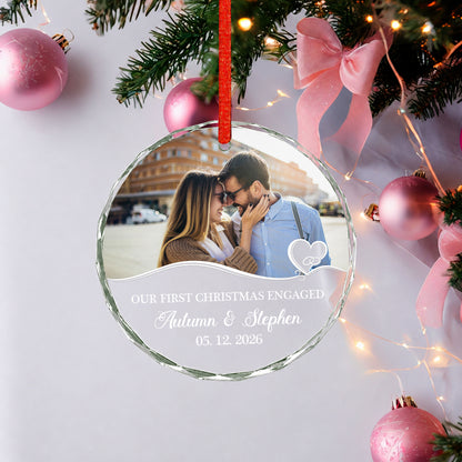 Our First Engaged Custom Image Name  Glass Ornament 2026 Xmas