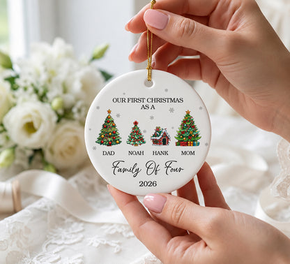 Our 1st Christmas Family Of Four Ornament - Pine Tree Pattern Custom Name Ceramic Ornament 2026