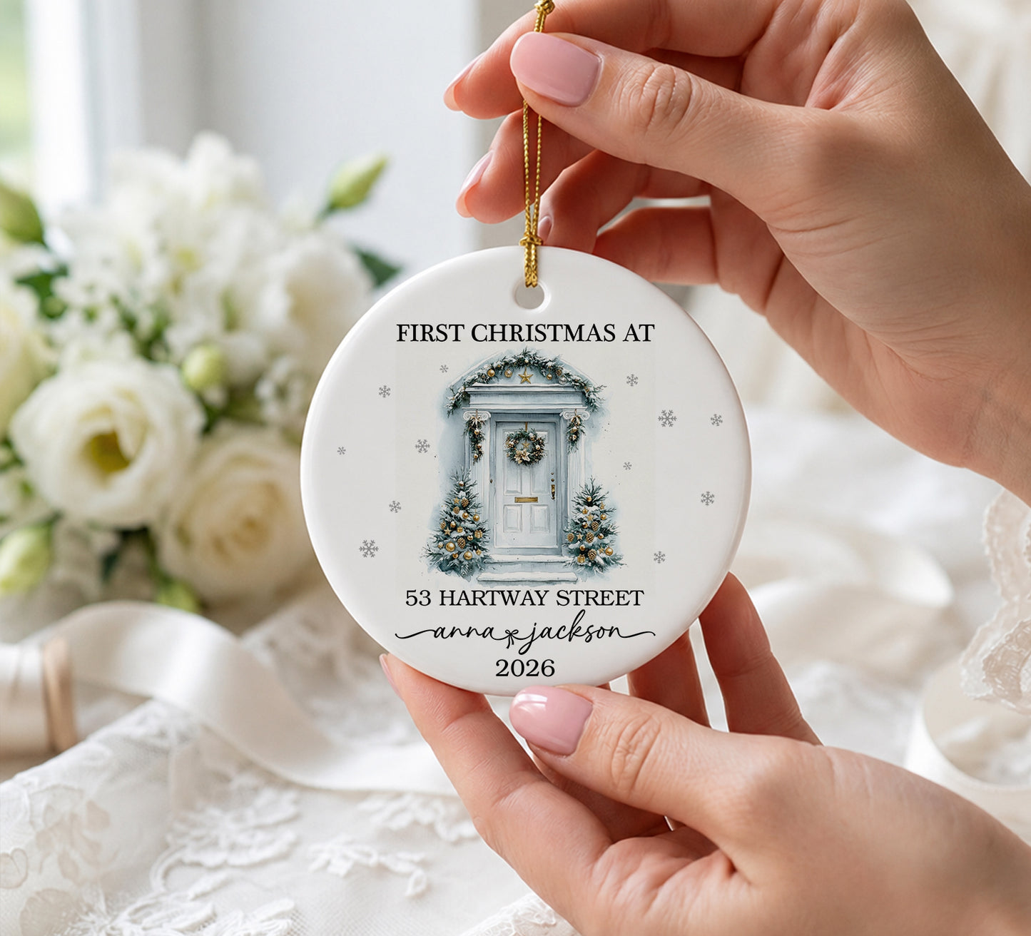 First Christmas At New Home - Name & Address Ceramic Xmas Ornament 2026