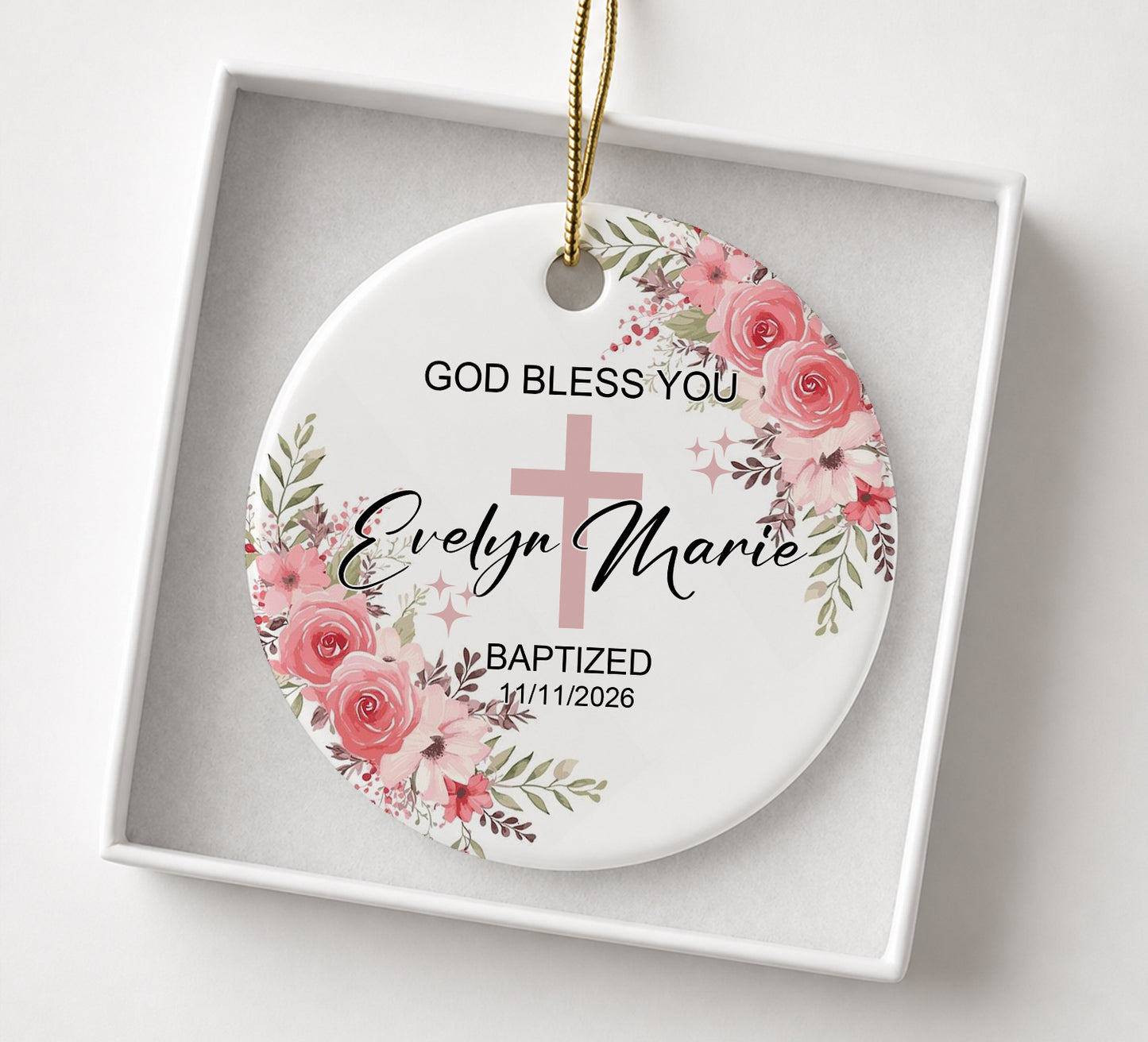 God Bless You Baptized - Custom Date Time Ceramic Ornament Xmas 2026