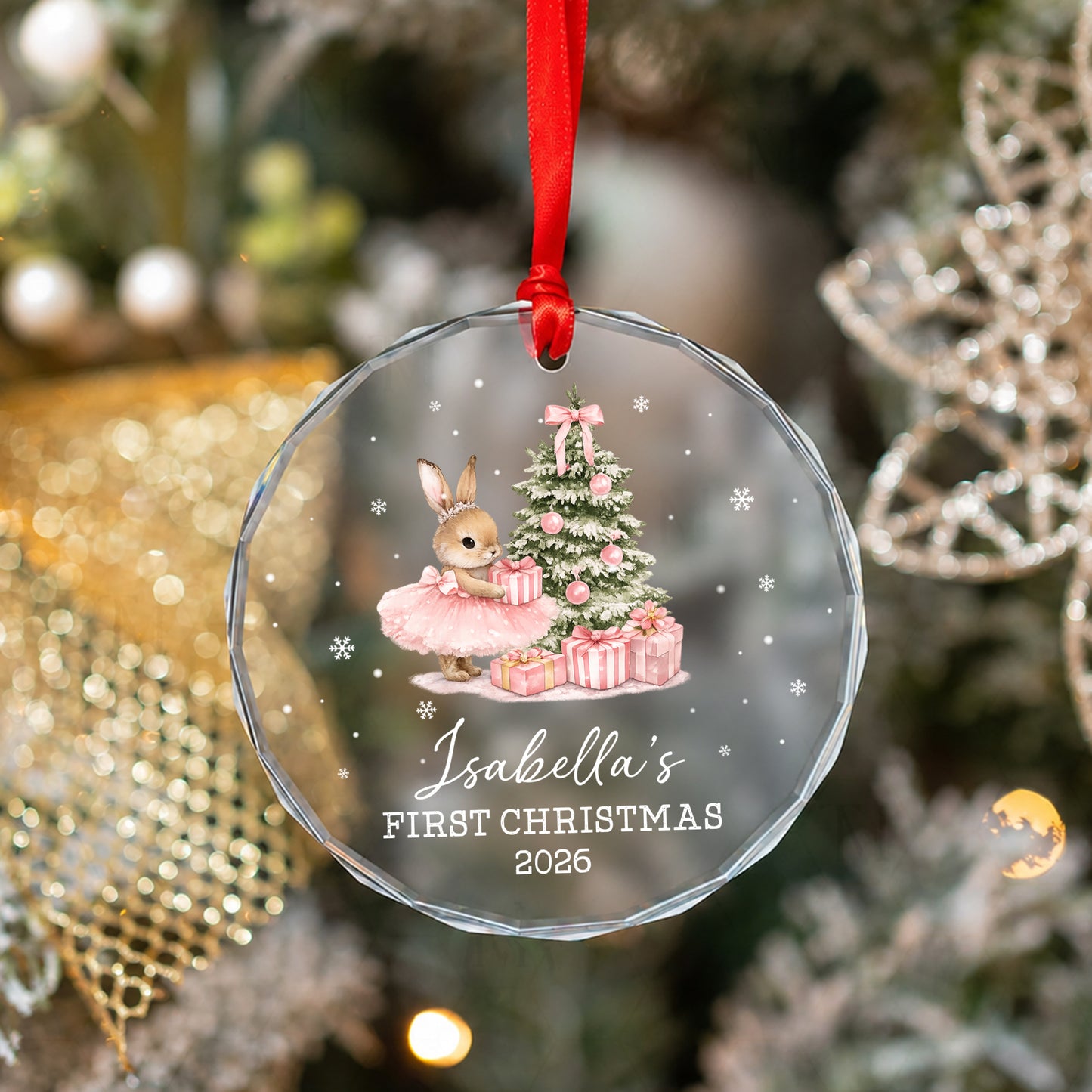 Baby 1st Christmas Ornament Rabbit - Custom Name Glass Ornament 2026