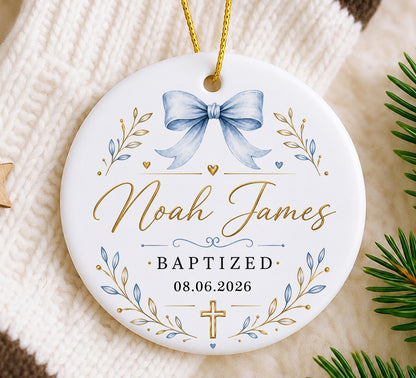 Personalized Baby Baptism Ornament - Christmas, Birthday Gifts for Newborn Boy - Custom Christening Dedication Ornament
