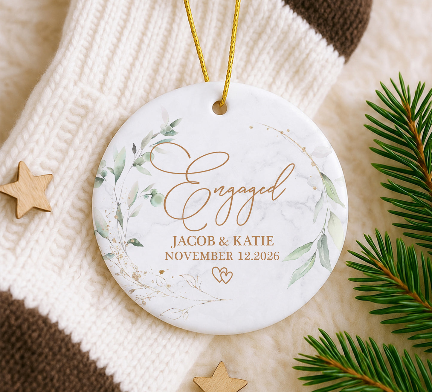 Engaged Custom Name Ceramic Ornament 2026 Xmas