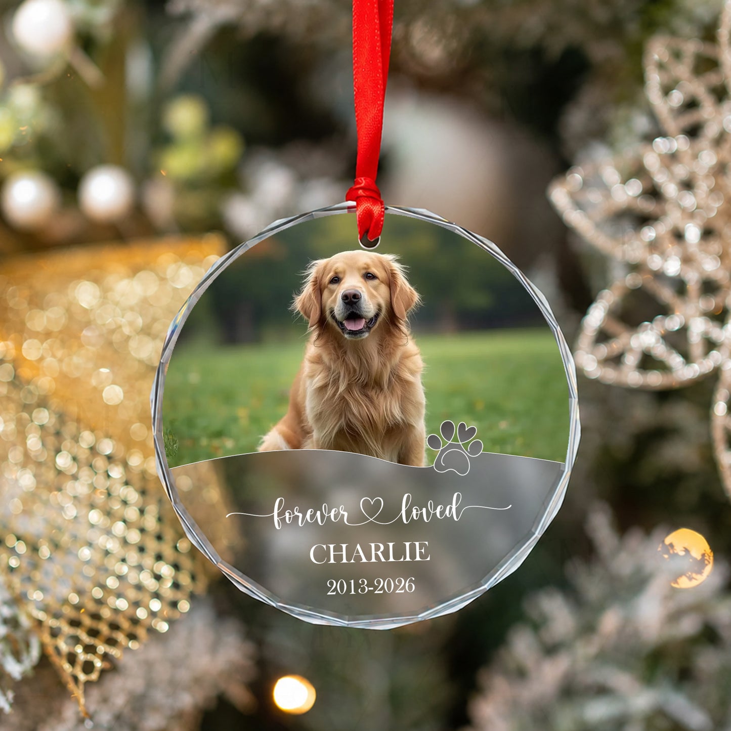 Forever Love Custom Image Name Glass Xmas Ornament 2026