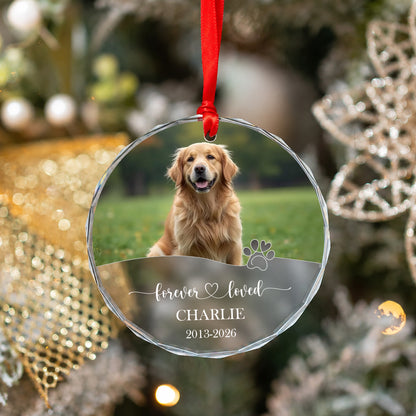 Forever Love Custom Image Name Glass Xmas Ornament 2026