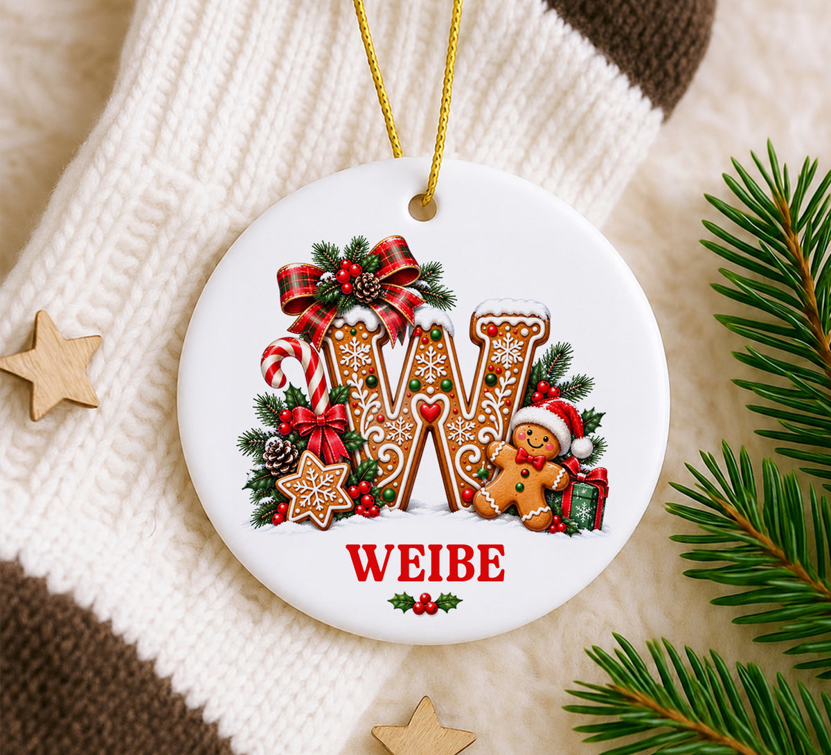 Personalized Gingerbread Letter Ornament, Custom Name Ornament, Kids Christmas Gift, Family Tree Hanging Decoration