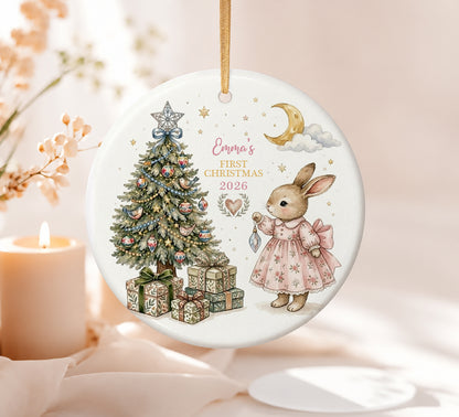 Baby 1st Christmas Ornament - Rabbit Girl Custom Name Ceramic Ornament 2026