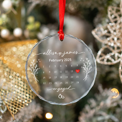 Anniversary Custom Date Time Name Glass Xmas Ornament 2026