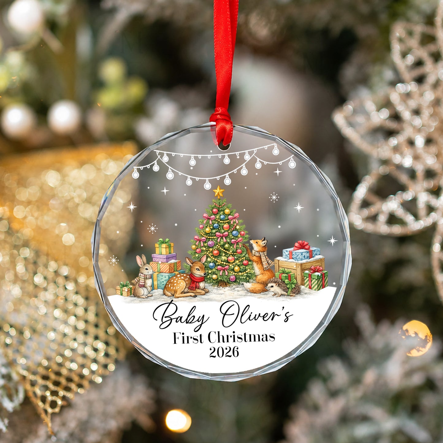 Baby 1st Christmas Ornament Pine Tree Gift - Custom Name Glass Ornament 2026