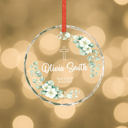 Custom Date Time & Name Christian Glass Ornament Xmas 2026