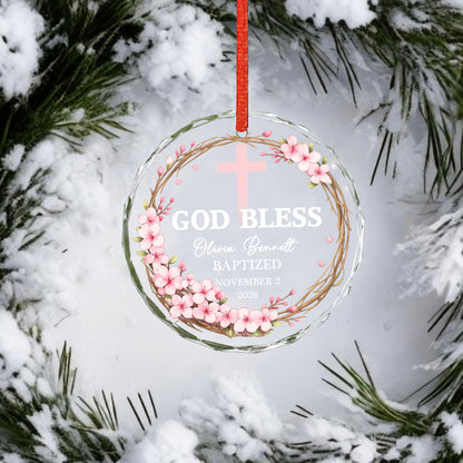 God Bless Custom Date Time & Name Christian Glass Ornament Xmas 2026