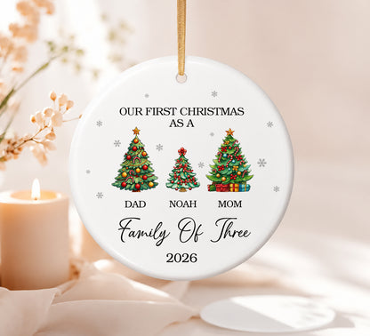 Our 1st Christmas Family Of Three Ornament - Pine Tree Pattern Custom Name Ceramic Ornament 2026