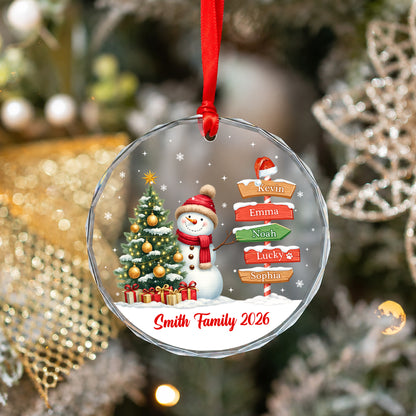 Custom Name Family Member Sign Snowman - Glass Ornament 2026 Xmas