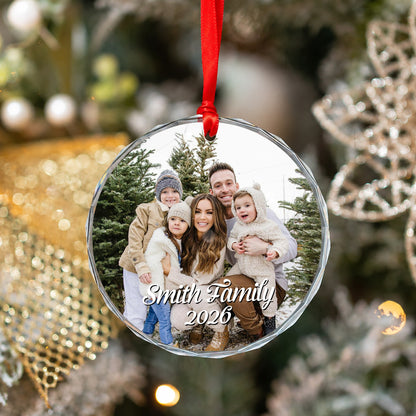 Family Custom Image Name Glass Xmas Ornament 2026
