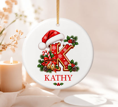 Personalized Initial Ornament, Custom Letter & Name Tree Decor, Monogram Holiday Ornament, Christmas Family Yearly Keepsake, Coworker Gift
