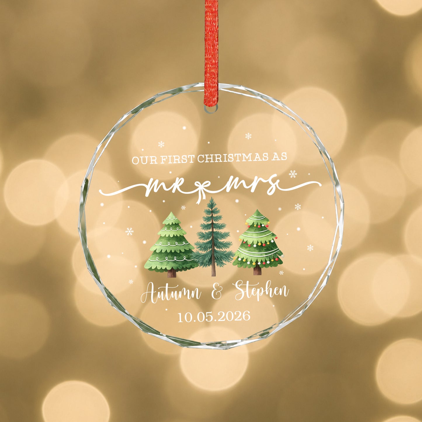 Our First Christmas As Mr & Mrs Pine Tree Glass Xmas Ornament 2026