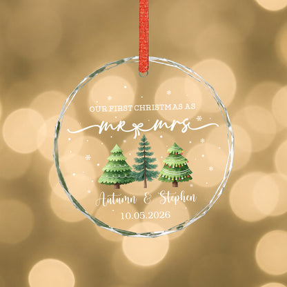 Our First Christmas As Mr & Mrs Pine Tree Glass Xmas Ornament 2026