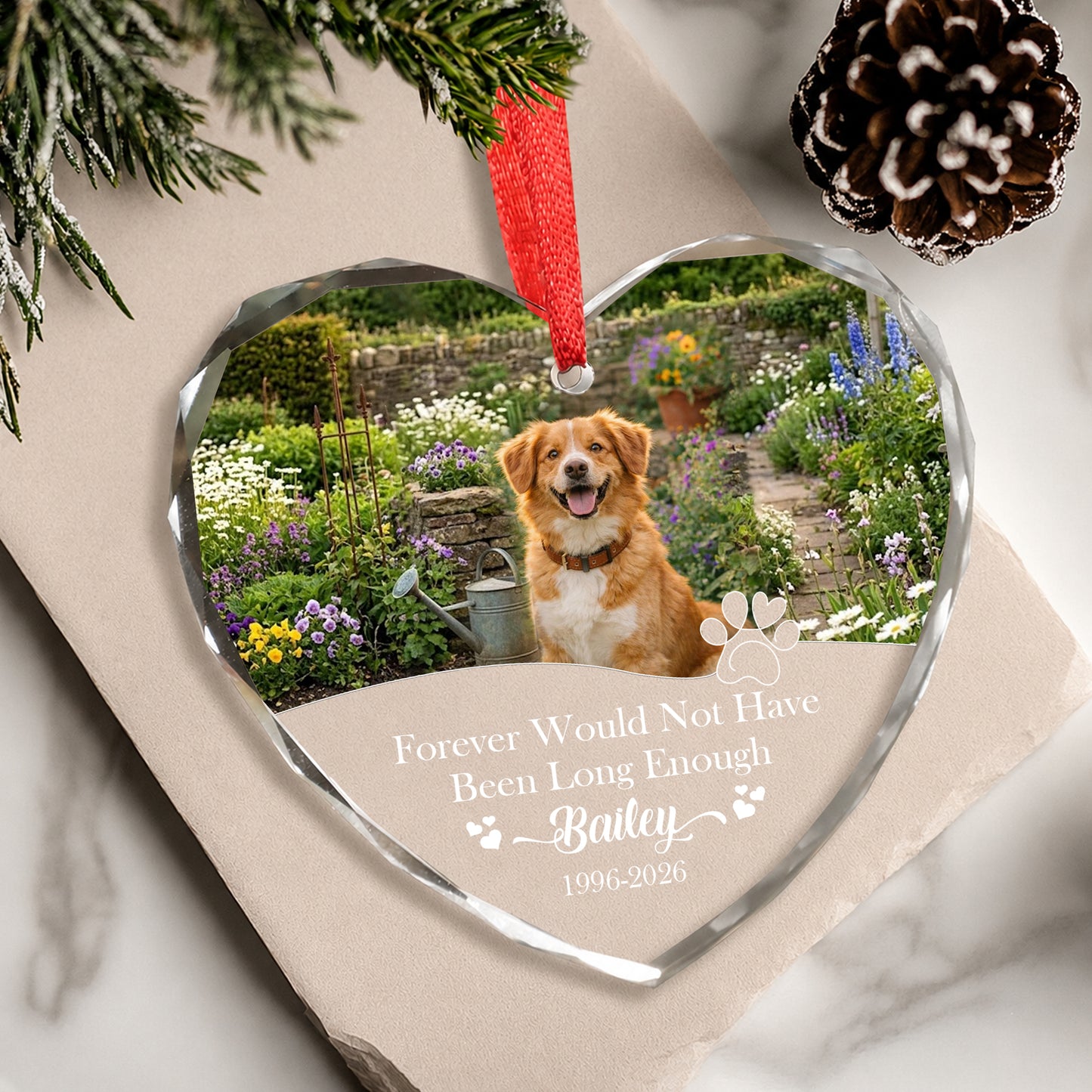 Forever Pet Dog Cat Custom Image Name Glass Xmas Ornament 2026