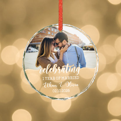 Celebrating 1 Year Anniversary Custom Name Image Glass Xmas Ornament 2026