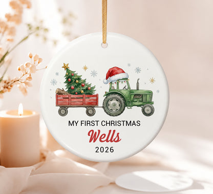 My 1st Christmas Ornament - Tractor Custom Name Ceramic Ornament 2026