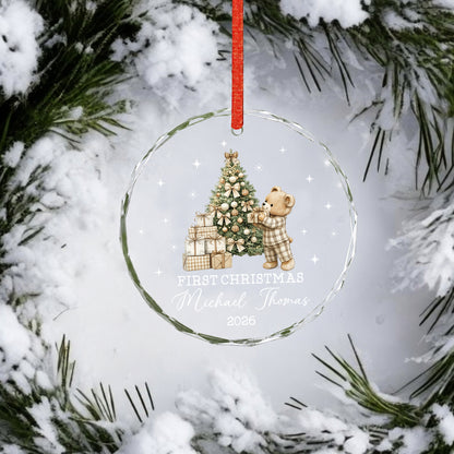 Baby 1st Christmas Ornament - Custom Name Heart Glass Ornament 2026