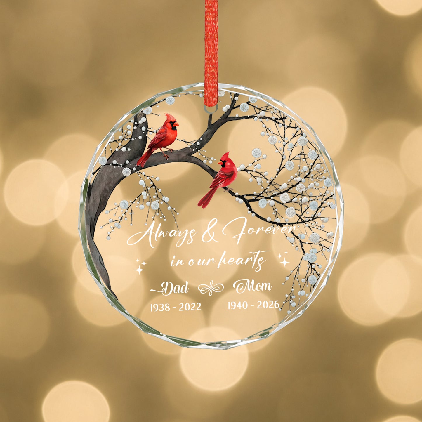 In Our Heart Cardinal Bird - Image Memorial Christmas Glass Ornament Xmas 2026