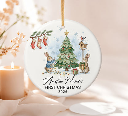 Baby 1st Christmas Ornament - Rabbit Pine Custom Name Ceramic Ornament 2026