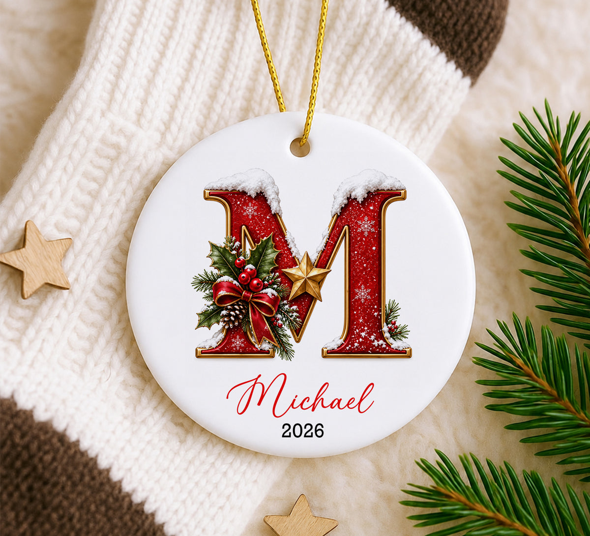 Personalized Monogram Christmas Ornament 2026, Custom Name Ceramic Heart Decor, Initial Holiday Keepsake, Christmas Tree Memory Decoration