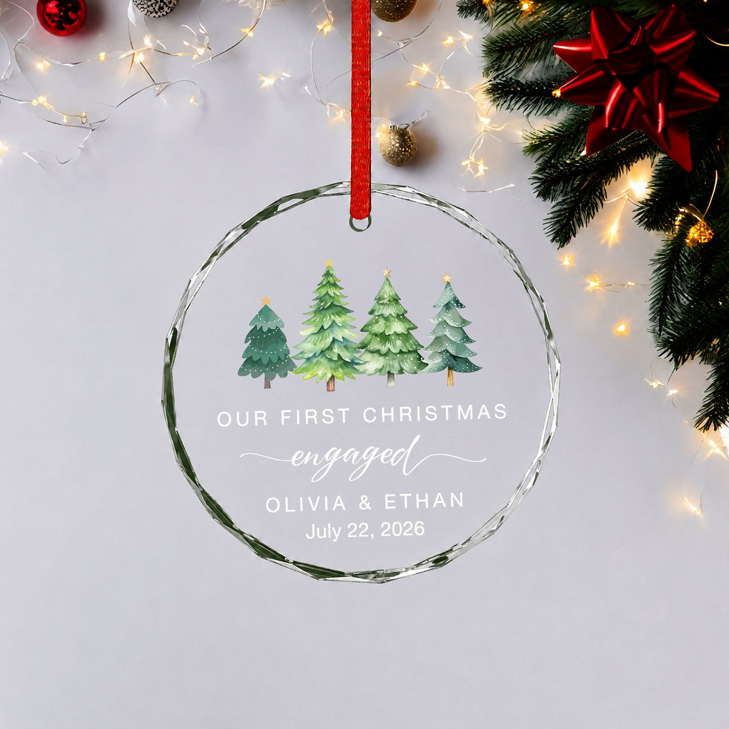Our 1st Christmas Engaged Glass Ornament 2026 Xmas