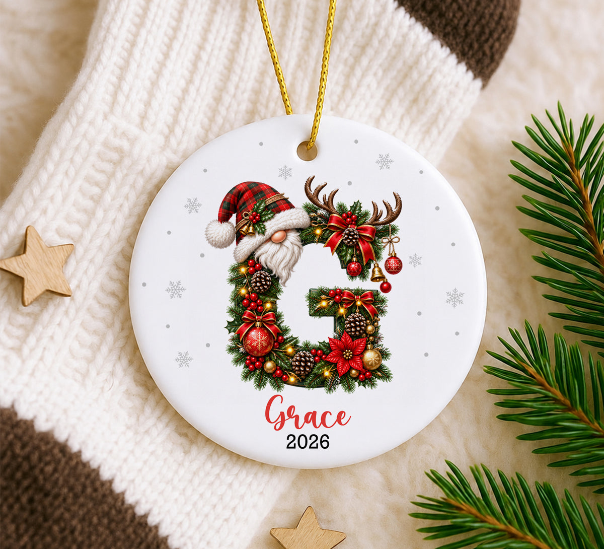 Personalized Monogram Keepsake Ornament 2026 – Custom Initial Name Decor, Family Memory Gift, Holiday & Yearly Ornament