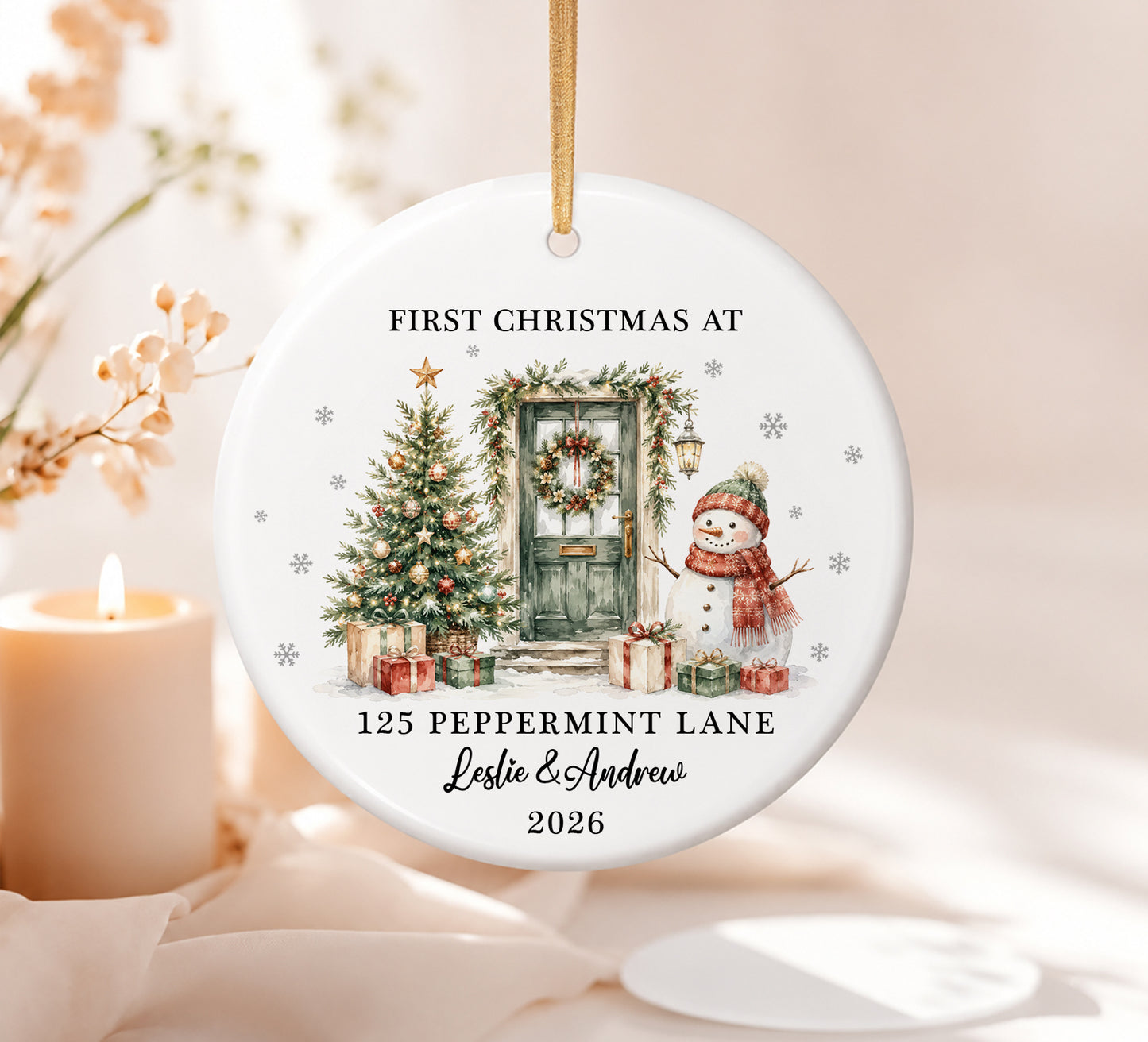 First Christmas At New Home - Custom Name & Address Ceramic Xmas Ornament 2026