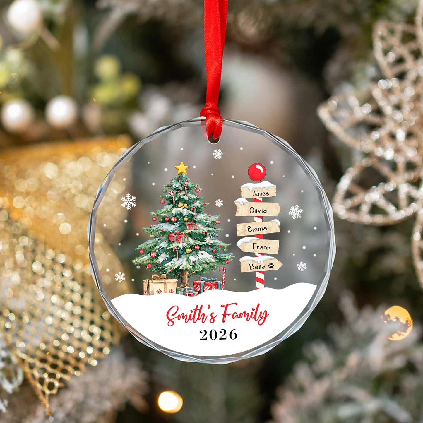 Custom Image Name Pine Tree Glass Xmas Ornament 2026