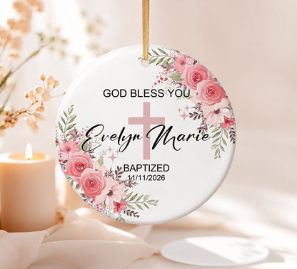 God Bless You Baptized - Custom Date Time Ceramic Ornament Xmas 2026