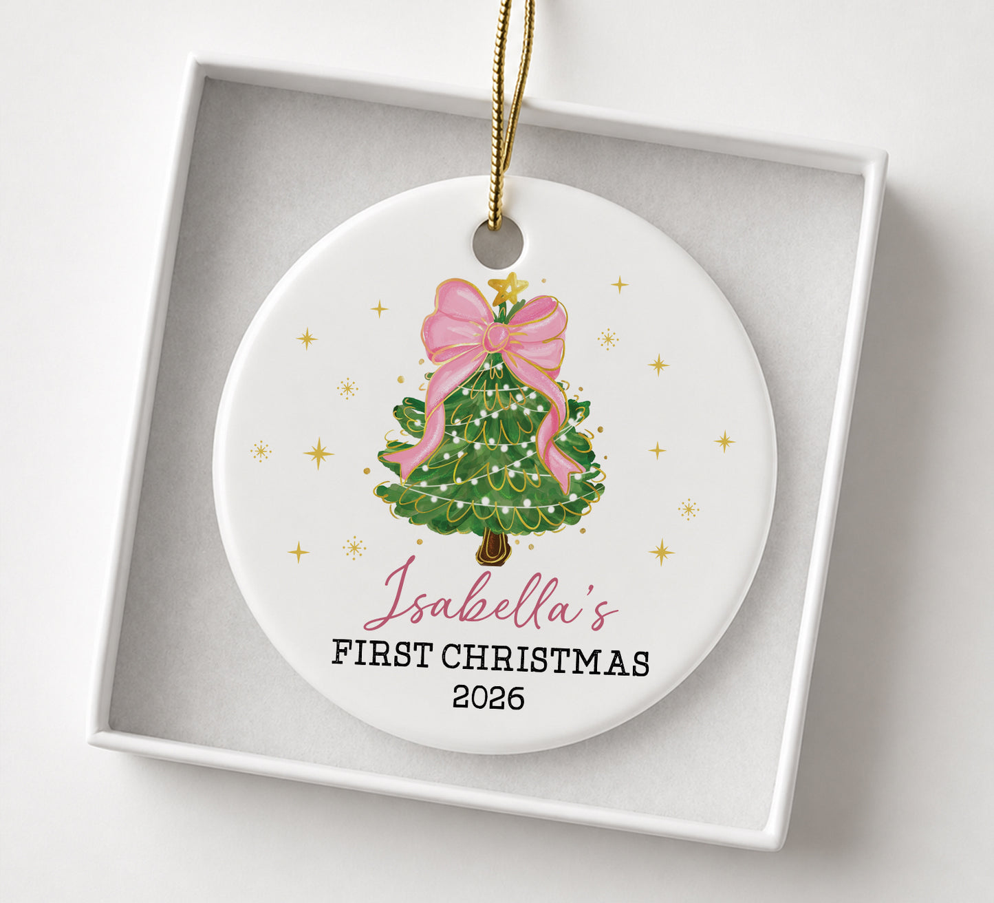 Baby 1st Christmas Pine Tree Girl Ornament - Custom Name Ceramic Ornament 2026