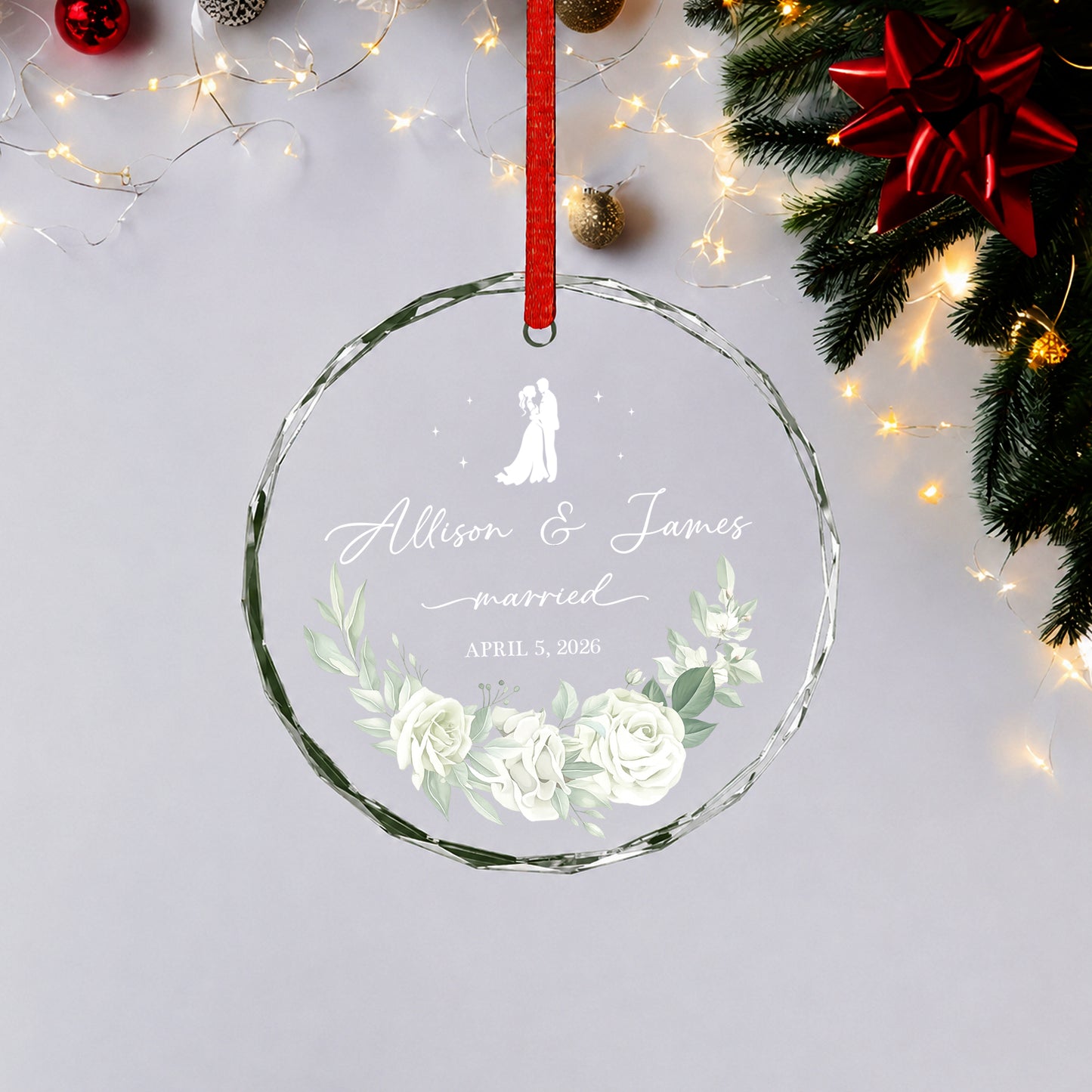 Married Custom Name Glass Xmas Ornament 2026