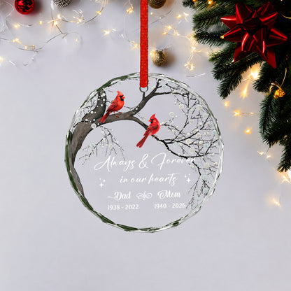 In Our Heart Cardinal Bird - Image Memorial Christmas Glass Ornament Xmas 2026