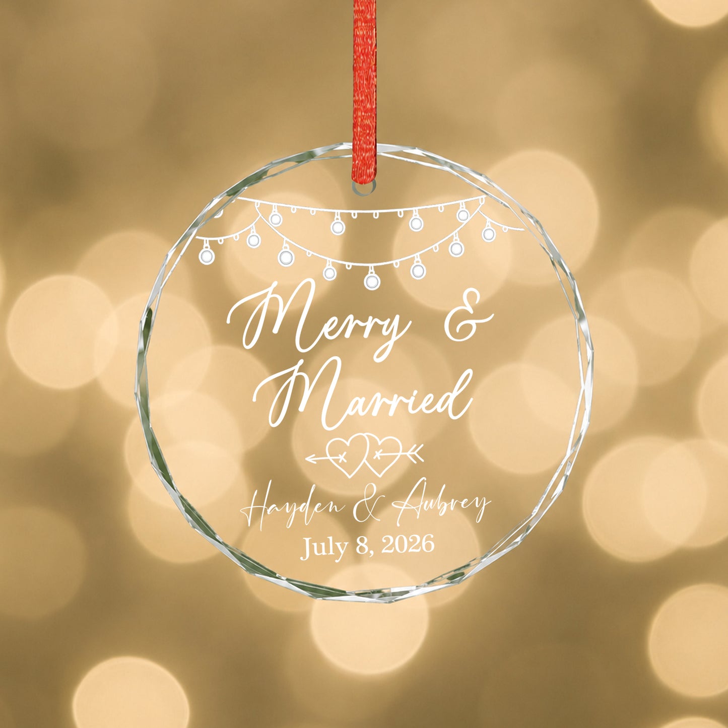 Merry & Married Custom Name Glass Xmas Ornament 2026