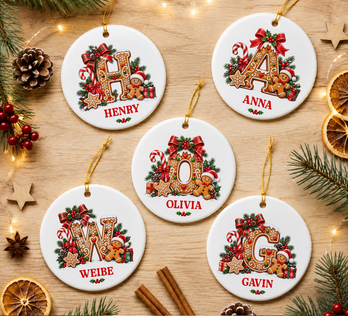Personalized Gingerbread Letter Ornament, Custom Name Ornament, Kids Christmas Gift, Family Tree Hanging Decoration