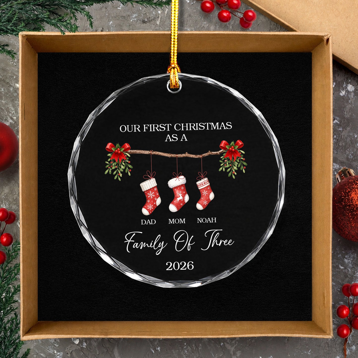 Family Of Three 1st Christmas - Ceramic Ornament 2026 Xmas