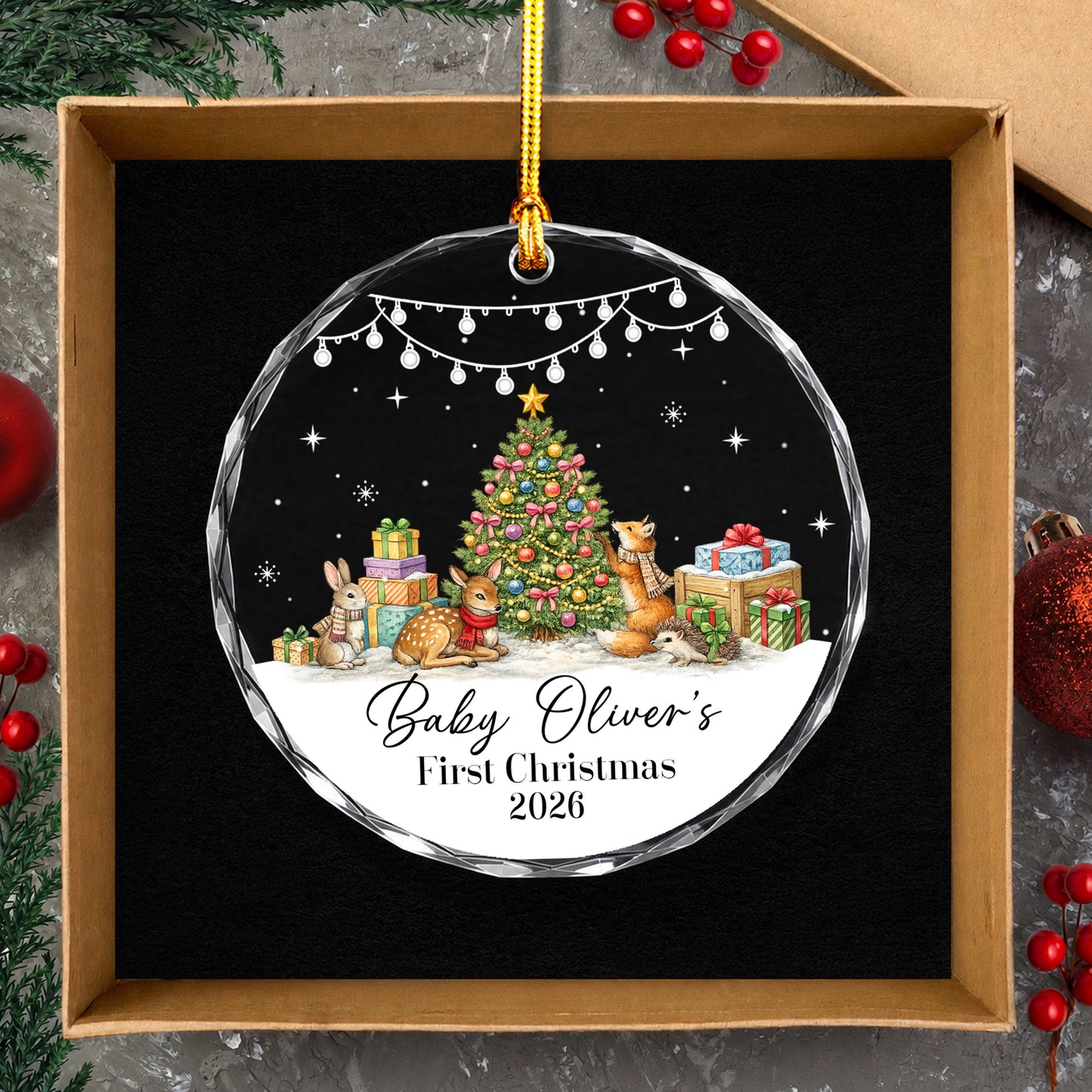 Baby 1st Christmas Ornament Pine Tree Gift - Custom Name Glass Ornament 2026