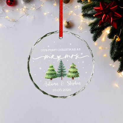 Our First Christmas As Mr & Mrs Pine Tree Glass Xmas Ornament 2026