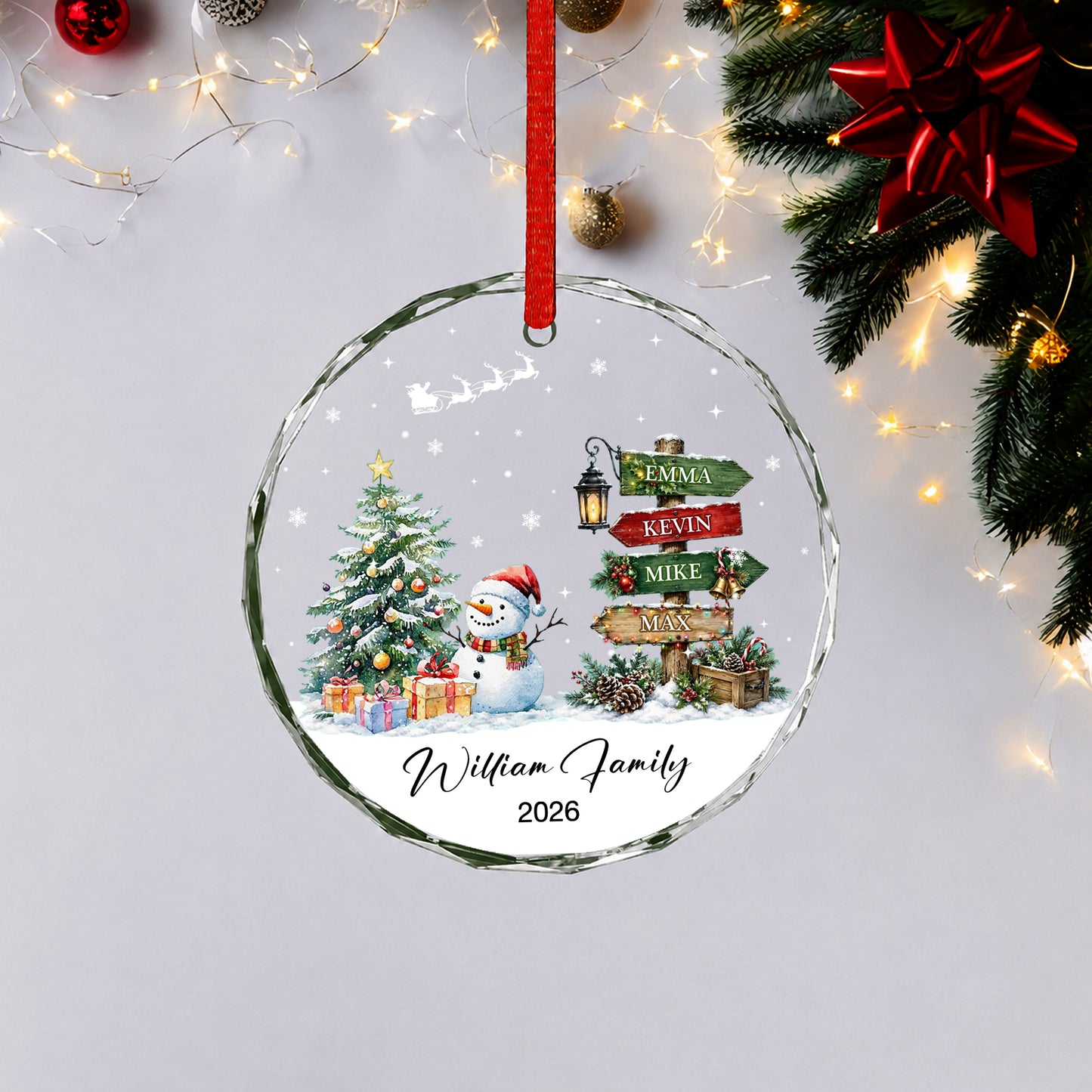 Family Custom Name Sign Glass Xmas Ornament 2026