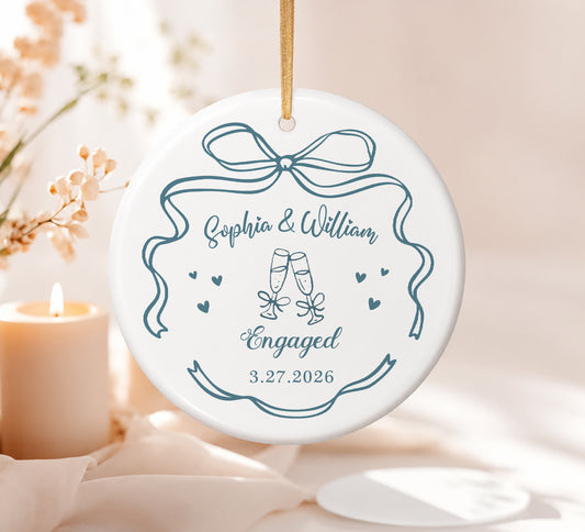 Engaged Custom Name Date Ceramic Ornament 2026 Xmas
