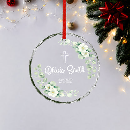 Custom Date Time & Name Christian Glass Ornament Xmas 2026