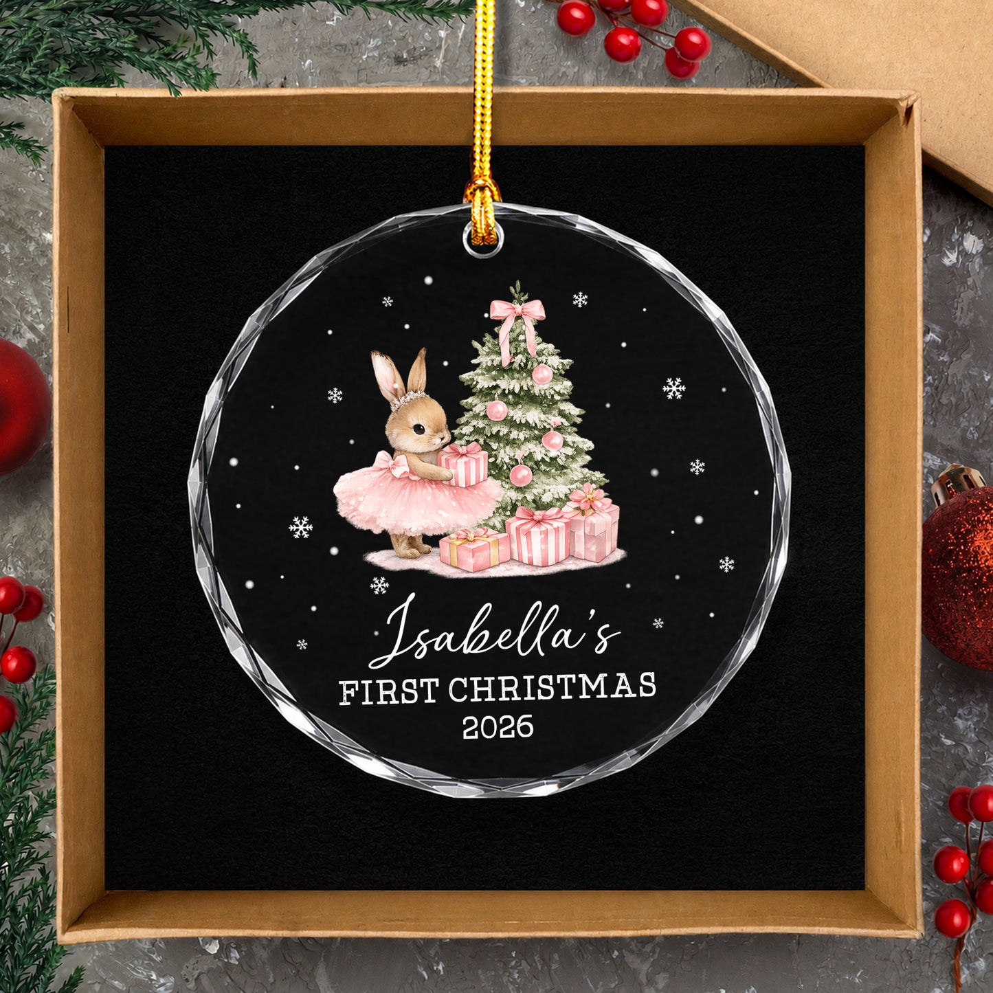 Baby 1st Christmas Ornament Rabbit - Custom Name Glass Ornament 2026